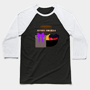 Joyous Kwanzaa greeting with drum, gift, and fruit Baseball T-Shirt